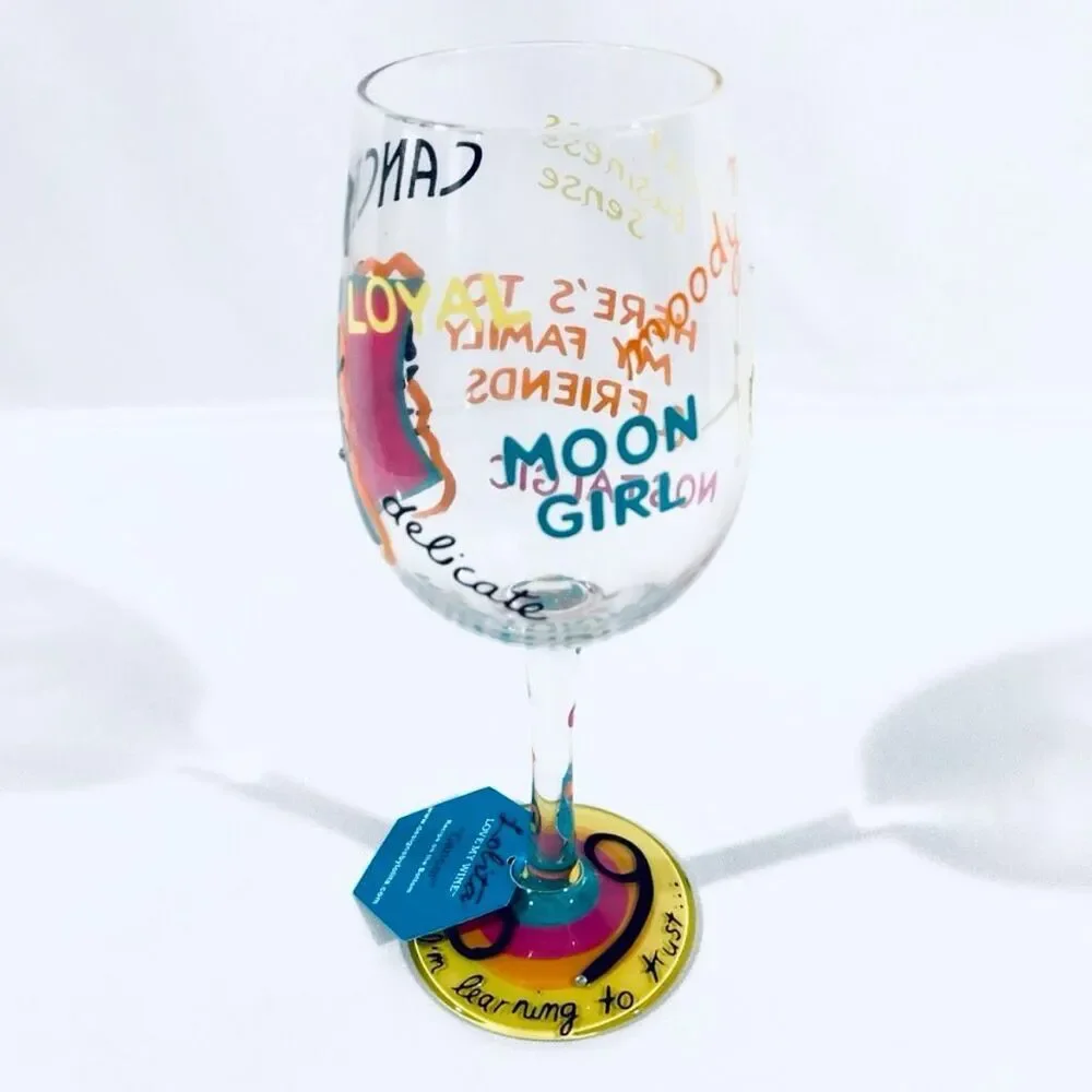 NWT Gorgeous Lolita Love My Sign Cancer 15oz Hand Painted Wine Glass Gift Set